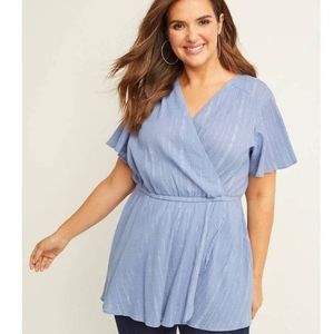Lane Bryant Blue Faux-wrap Tunic w/ Flutter Sleeve